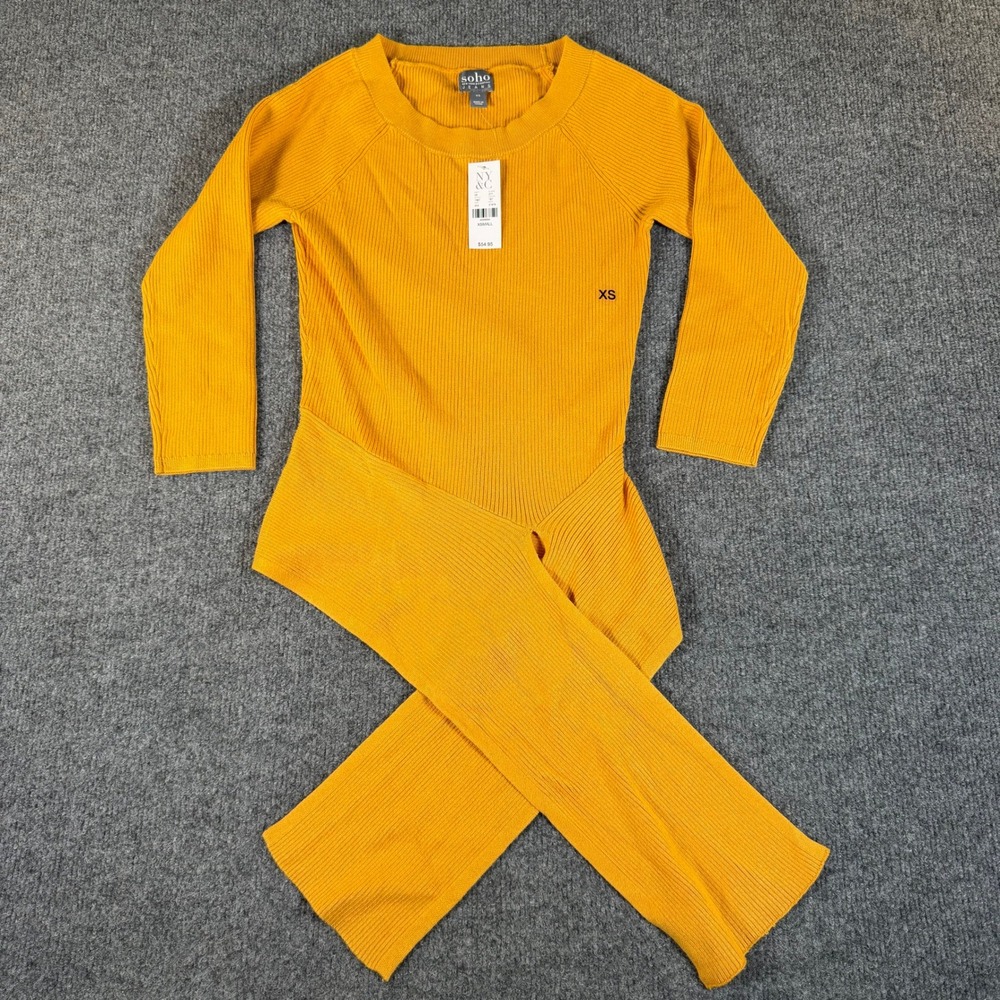 New York & Company Soho Jeans Yellow Ribbed Tie Waist Sweater XS 1367